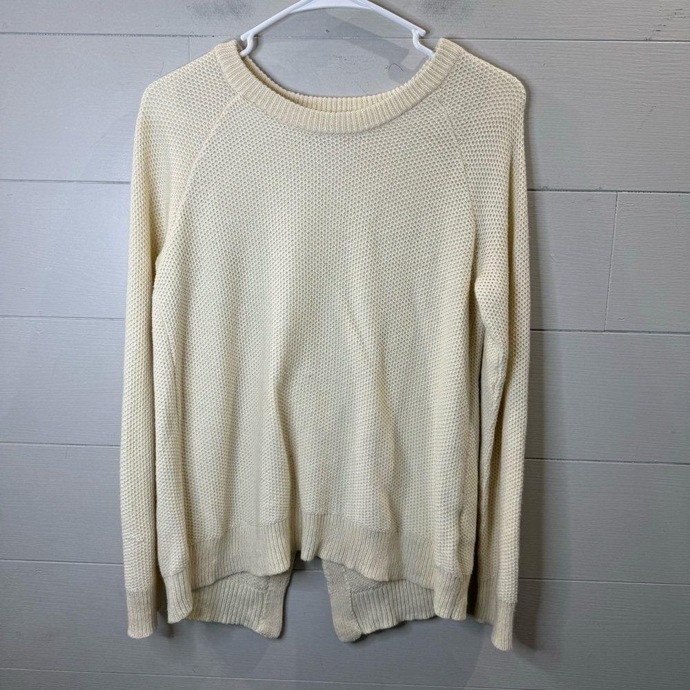 Madewell | Knitted Cream Long Sleeve Sweater with Open Slit On Back Size XS